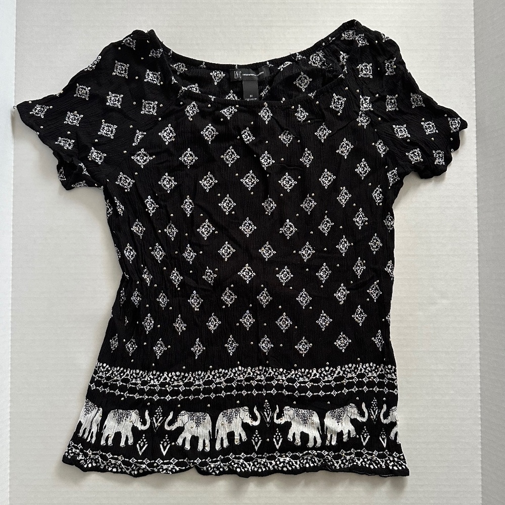 INC International Concepts black and white elephant blouse